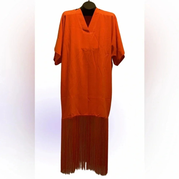 ZIXLUXE Fashion Loose Fit half Fringe Kaftan | | maxi V neck dress - Picture 14 of 14